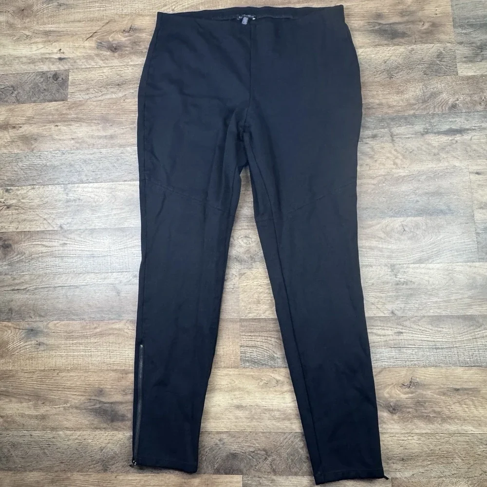 Eileen Fisher Pants Women Large Black Ponte Knit Ankle Zip Legging Stretch